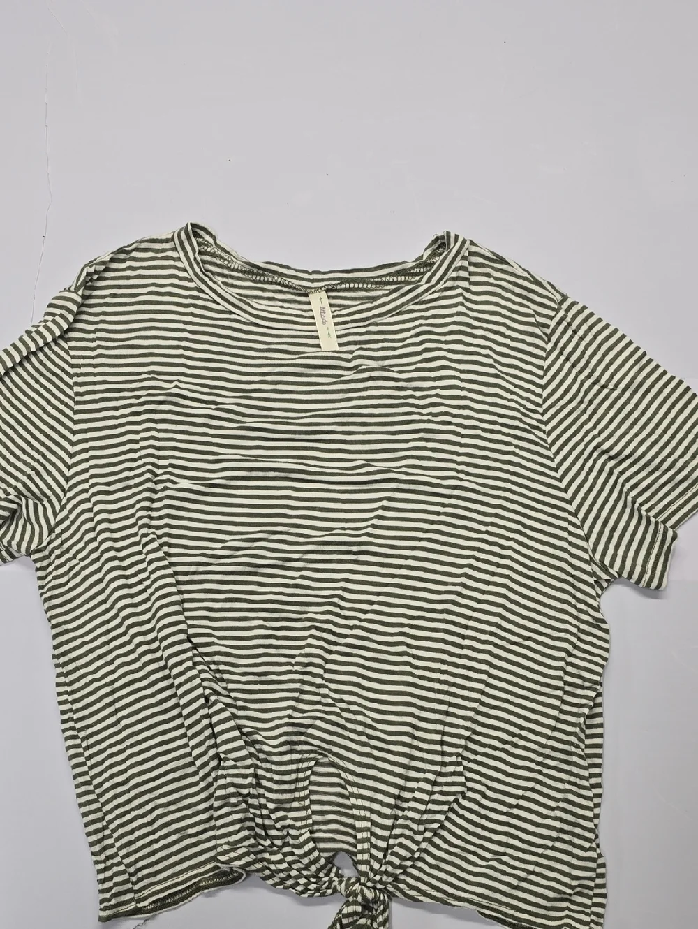 Allude Womens Green White Striped Knot Front Short Sleeve T-Shirt Size‎ M